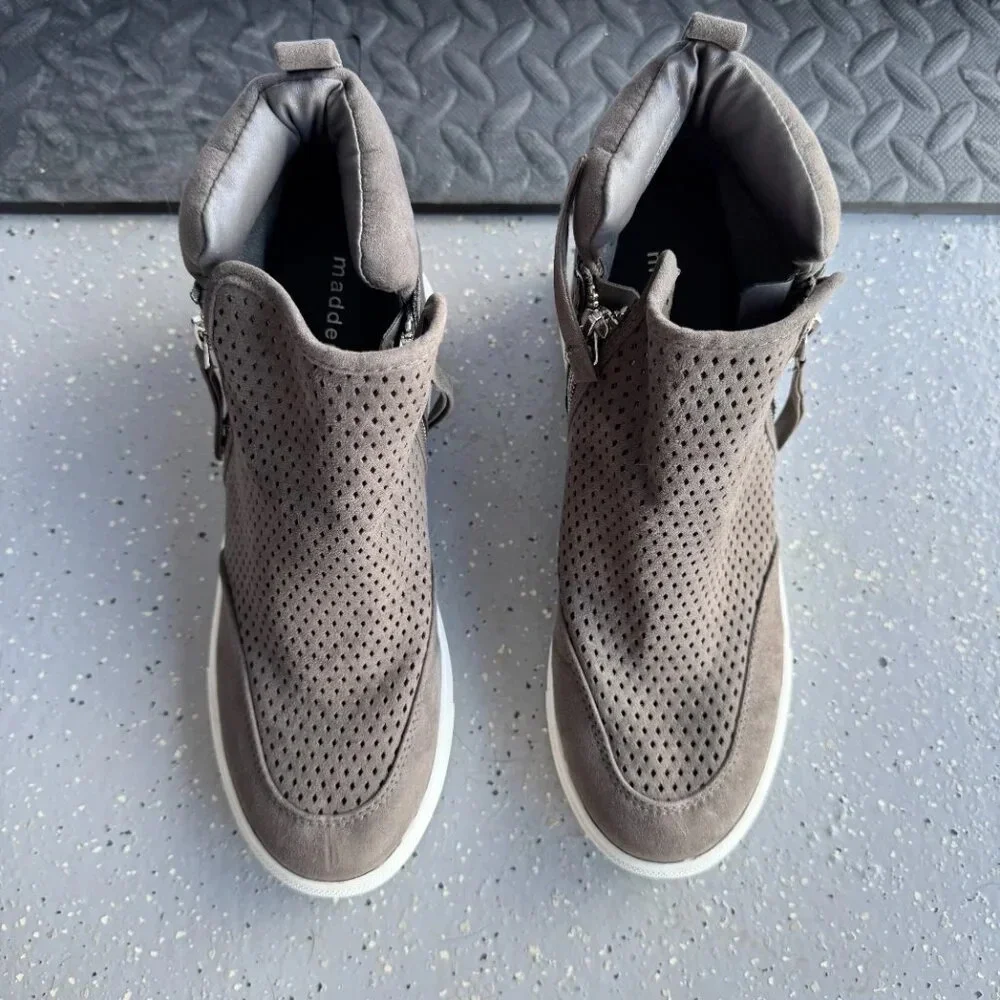Madden Girl Gray Perforated Slip-On Wedge Sneakers, Size 8.5 Women's